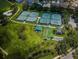 Aerial view of tennis courts, bocce ball, and shuffleboard courts at 12141 Arron Ter, Trinity, FL 34655