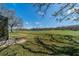 Sprawling backyard featuring a well-manicured lawn, picturesque lake, and mature trees in view at 1509 Ventana Dr, Sun City Center, FL 33573