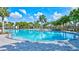 Large community pool featuring zero entry, palm trees, and ample seating around the perimeter at 3192 King Fern Dr, Wimauma, FL 33598