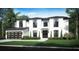 Striking two-story white home featuring large windows, a dark roof, lush lawn and an attached two car garage at 5003 W Poe Ave, Tampa, FL 33629