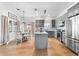 Modern kitchen with gray cabinets, island, and breakfast nook at 5714 S 1St St, Tampa, FL 33611