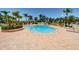 The community pool features a uniquely shaped pool, mature landscaping, and several seating areas at 6171 Bahia Del Mar Blvd # 116, St Petersburg, FL 33715