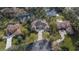 Aerial view of the property showcasing its pool, lush greenery, and pond at 8510 Kentucky Derby Dr, Odessa, FL 33556