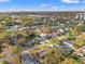 Expansive aerial shot of a property surrounded by mature trees and a residential neighborhood with a distant cityscape at 910 W West St, Tampa, FL 33602