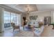 Bright living room with a decorative wall, modern seating arrangement, and sliding glass doors to the outside at 11297 Pinot Dr, Venice, FL 34293