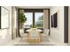 A modern dining area with neutral tones, stylish chairs, and natural light from the window at 18190 Serene Lake Loop, Lutz, FL 33548