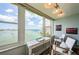 Relaxing enclosed lanai with seating offers stunning waterfront views of boats sailing on the ocean at 4525 Cove Cir # 805, St Petersburg, FL 33708