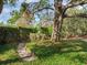 Secluded backyard with mature trees, a privacy hedge, and a stone path, creating a peaceful and private outdoor retreat at 5001 S Shore Crest Cir, Tampa, FL 33609