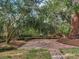 Picturesque patio featuring aged brickwork surrounded by lush foliage and mature trees, creating a serene outdoor space at 5001 S Shore Crest Cir, Tampa, FL 33609