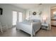 Bright and airy bedroom with light blue bedding, french doors and stylish decor at 7611 34Th W Ave # 303, Bradenton, FL 34209