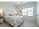 A bedroom with floral bedding, light blue walls, a ceiling fan, and a window with blinds at 7611 34Th W Ave # 303, Bradenton, FL 34209