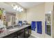 Bathroom with double vanity, granite countertops, large mirror, and a walk-in shower at 780 Spring Flowers Trl, Brandon, FL 33511