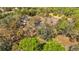 High aerial perspective of a landscape featuring mature trees, a home, shed, and a driveway at 13386 Taylor St, Brooksville, FL 34613