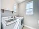 Bright laundry room with modern washer and dryer and natural light from two windows at 29197 Perilli Pl, Wesley Chapel, FL 33543