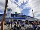 TD Ballpark entrance, the spring training home of the Toronto Blue Jays, with crowds gathering outside at 620 Scotland St, Dunedin, FL 34698