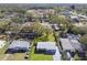 Aerial shot of home with a well-maintained lawn in a quiet neighborhood with mature trees and nearby community at 8303 Croton Ave, Tampa, FL 33619