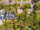 Overhead view of property with home nestled among mature trees, surrounded by a defined red line, and neighboring properties at 8730 143Rd N St, Seminole, FL 33776