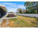 Wide view of a fully fenced backyard with a hot tub at 10340 Ventura Dr, Spring Hill, FL 34608