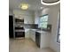 Modern kitchen featuring stainless steel appliances, white cabinets, and tile backsplash at 2051 High Ridge Dr, Clearwater, FL 33763