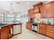Modern kitchen with wooden cabinets, granite countertops, and stainless steel appliances at 1805 Abbey Trace Dr, Dover, FL 33527