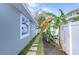 Exterior walkway alongside house featuring greenery, mulch, and stepping stones at 245 58Th N St, St Petersburg, FL 33710