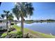 Beautiful lake view with a palm tree and serene blue sky, creating a peaceful setting at 29230 Bay Hollow Dr # 3274, Wesley Chapel, FL 33543