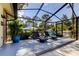 Screened patio features two lounge chairs and a sunny outdoor space, perfect for relaxing by the pool at 3089 Enisglen Dr, Palm Harbor, FL 34683