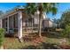 Serene backyard showcasing a screened patio, swaying palm trees and vibrant landscaping at 9233 Souchak Dr, Trinity, FL 34655