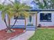 Charming home entrance featuring a white door, decorative palm tree, and manicured landscaping at 2522 W North St, Tampa, FL 33614