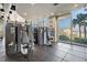 Well-equipped fitness center with weight machines, rubber floor, and scenic city views at 777 N Ashley Dr # 1505, Tampa, FL 33602