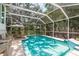 Beautiful in-ground pool with an open-air screened enclosure, accompanied by mature trees and landscaping at 1312 Gulf Rd, Tarpon Springs, FL 34689