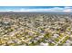 Expansive aerial view of a residential neighborhood with lush trees, swimming pools, and a distant city skyline at 3124 61St N Ln, St Petersburg, FL 33710
