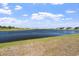 Enjoy the scenic pond view with a lush grass bank and clear blue skies at 3133 King Fern Dr, Wimauma, FL 33598