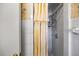 Shower stall with white tile and a shower head, complete with a shower curtain at 448 79Th S St, St Petersburg, FL 33707