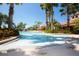 Zero-entry pool with clear blue water and palm trees, perfect for relaxing and enjoying the sunshine at 320 Seneca Falls Dr, Apollo Beach, FL 33572