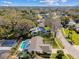 Community aerial featuring a pool, mature landscaping, and residential street with single-Gathering homes at 15109 Winterwind Dr, Tampa, FL 33624