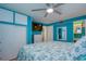 Comfortable bedroom with a ceiling fan, closet, and calming color scheme, promoting relaxation at 18675 Us Highway 19 N # 320, Clearwater, FL 33764