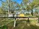 Fenced-in chicken coop in a backyard setting, perfect for keeping poultry safe and secure at 18840 Rustic Woods Trl, Odessa, FL 33556