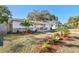 Beautifully landscaped front yard featuring stone accents, lush tropical plants and well-maintained grass at 2008 Harvard Ave, Dunedin, FL 34698