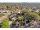 This is an aerial view showcasing a quaint neighborhood, lush trees, and a glimpse of the city skyline at 270 41St Ne Ave, St Petersburg, FL 33703