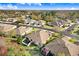 An aerial view showcases a light colored home, nice yard, and screened-in lanai at 31031 Whitlock Dr, Wesley Chapel, FL 33543