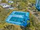 Aerial view of blue tennis courts surrounded by trees at 6029 Bayway Ct, New Port Richey, FL 34652