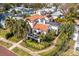 Expansive aerial view of a charming home with red tile roof, lush landscaping, and a private pool at 719 21St N Ave, St Petersburg, FL 33704