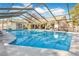 A large pool with a screen enclosure, with a seating and barbecue area outside the enclosure at 7948 Floral Dr, Weeki Wachee, FL 34607