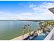 Breathtaking waterfront view with a dock, pool, and scenic bridge, perfect for relaxation and entertainment at 1201 Bay Dr, Belleair Beach, FL 33786