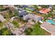 Aerial shot shows a well-manicured lawn, mature trees, and proximity to the neighbors at 2031 Tanglewood Ne Way, St Petersburg, FL 33702