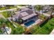 Backyard aerial view featuring a screened pool and a fenced-in backyard surrounded by tropical trees at 2031 Tanglewood Ne Way, St Petersburg, FL 33702