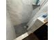 A stylish shower features marble tiling, contrasting patterned floor tiling, and a detachable shower curtain at 3112 Desoto Rd, Sarasota, FL 34234