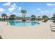 Large community pool with palm trees and lounge chairs for relaxation and recreation at 31837 Cannon Rush Dr, San Antonio, FL 33576