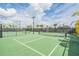 Well-maintained tennis courts with black fencing, surrounded by lush greenery and lighting at 31837 Cannon Rush Dr, San Antonio, FL 33576